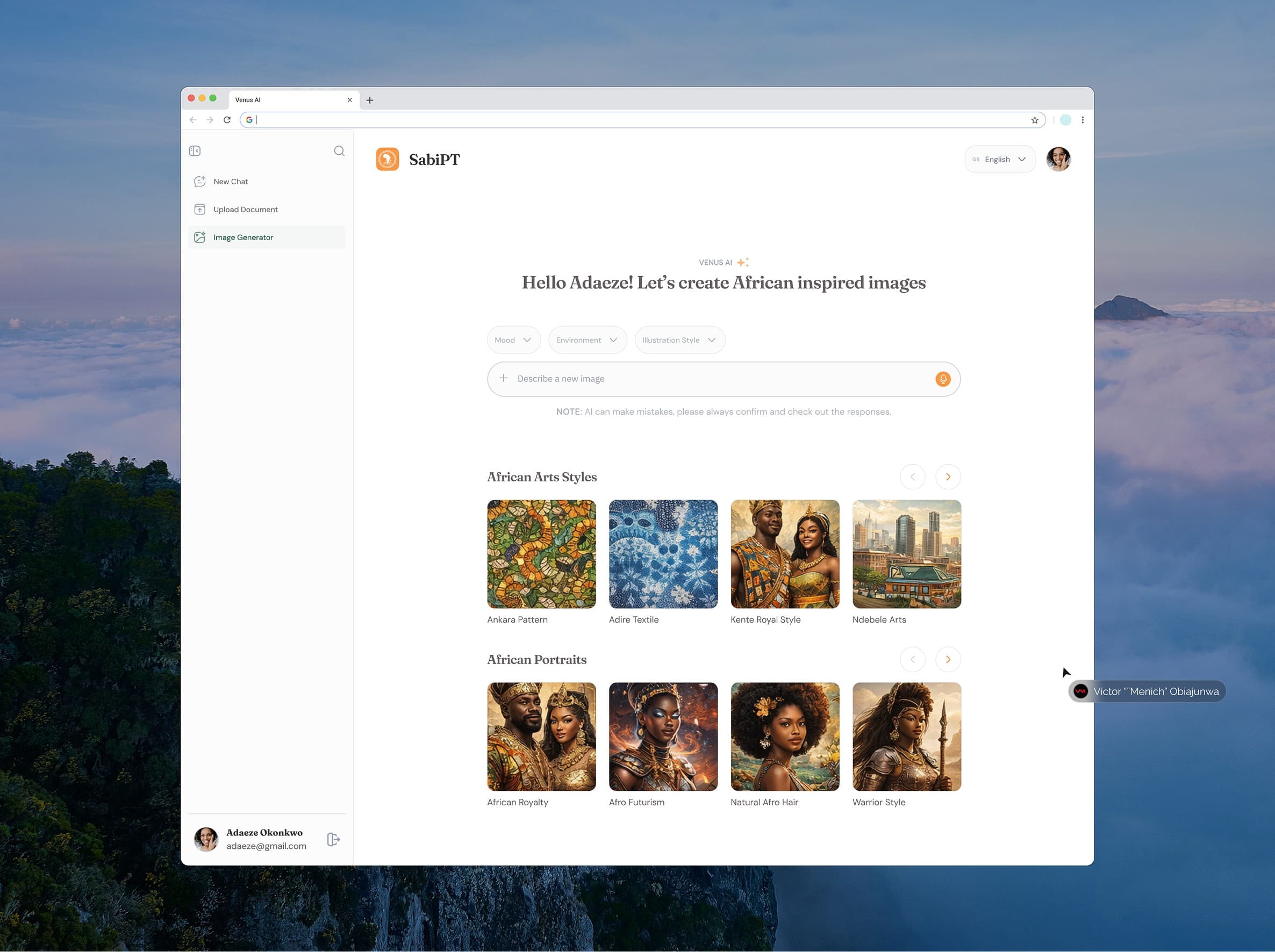 SabiPT image generator interface